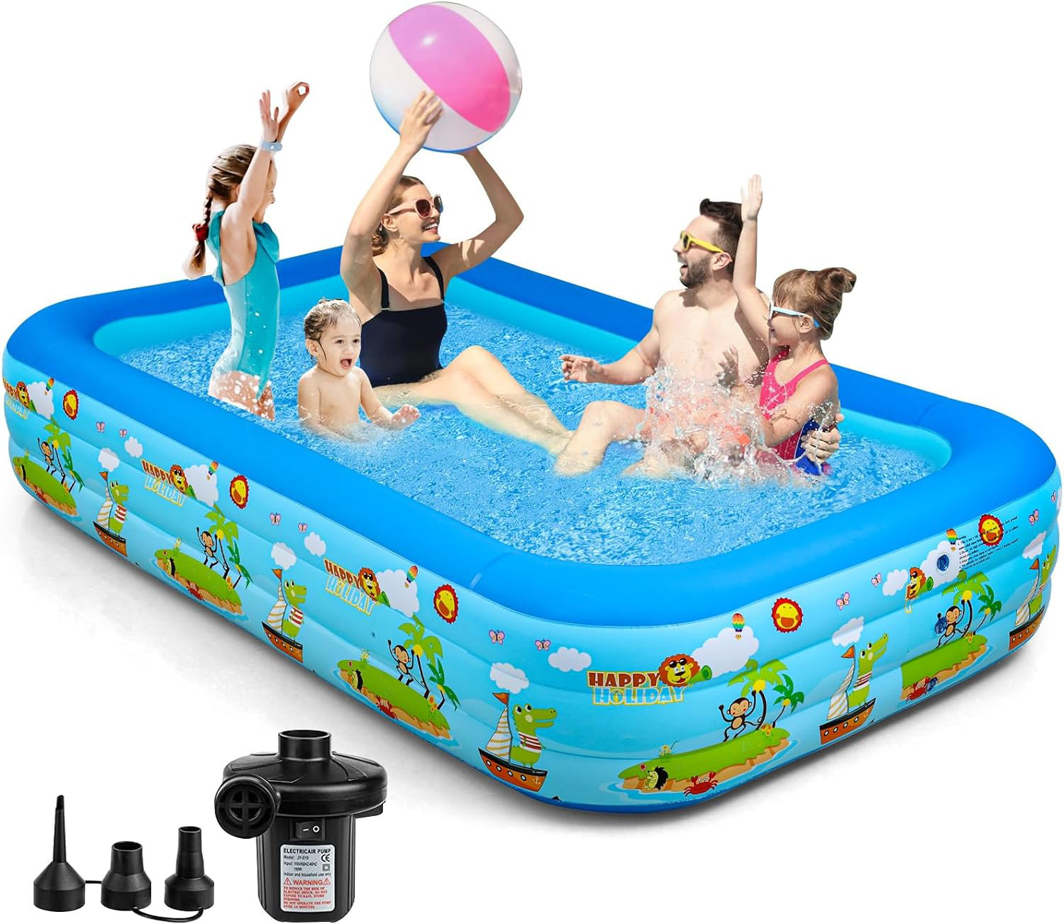 Utibia Inflatable Swimming Pools with Pump, Oversized 120" x 72" x 22" Thickened Blow up Kiddie